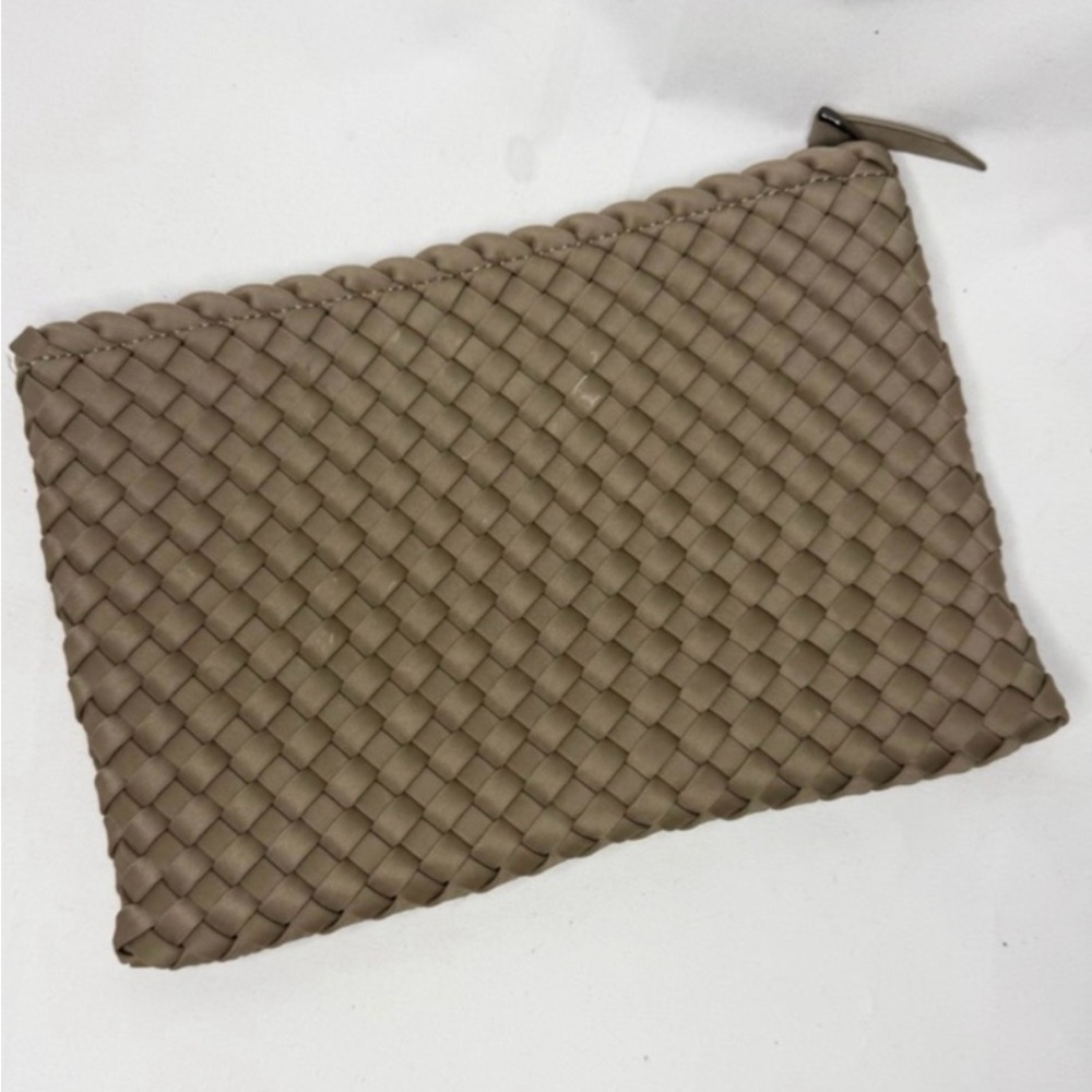 Naghedi Taupe Braided Zip Pouch with Logo Pull
